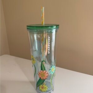 Starbucks Green and Orange Floral Venti Tumbler NWT